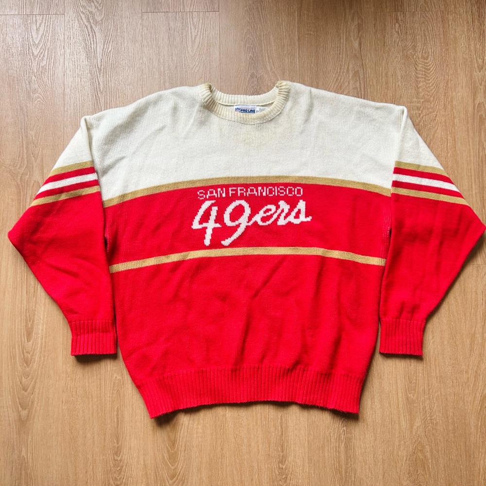 NFL San Francisco 49ers Red and Cream Crewneck Sweater Vintage Proline